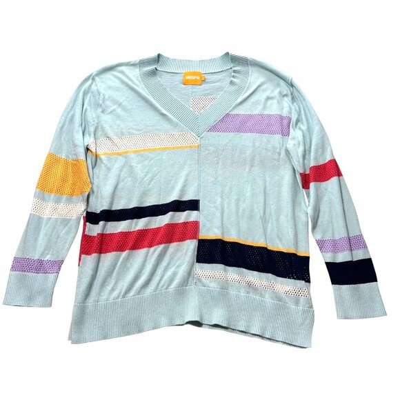 Wispr Womens Sz Medium Multicolor Striped V-Neck Sweater Knit Long Sleeve - Picture 1 of 8